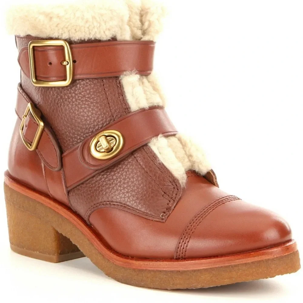 Coach Preston Leather and Sherling Booties 8 - Picture 2 of 9